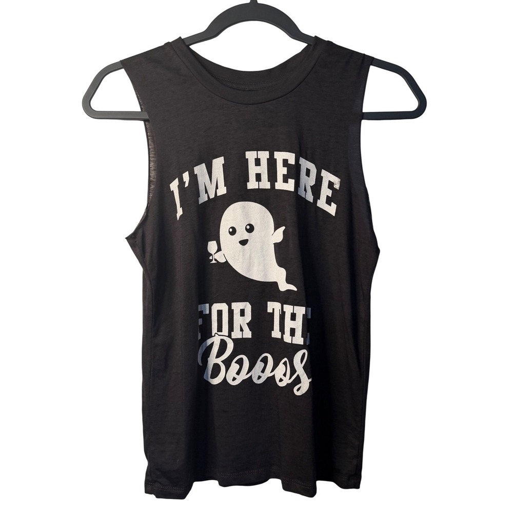 Fifth Sun Women XS Charcoal Grey Muscle Tank I'm Here For The Boos Ghost Spooky
